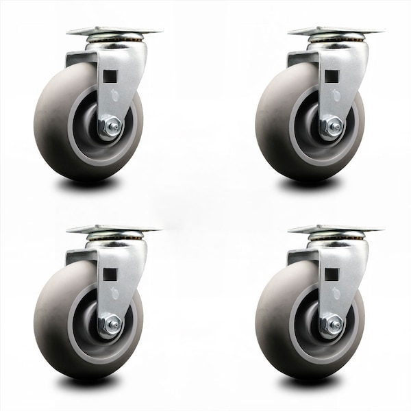 5 Inch Thermoplastic Rubber Wheel Swivel Caster Set with Roller Bearings SCC